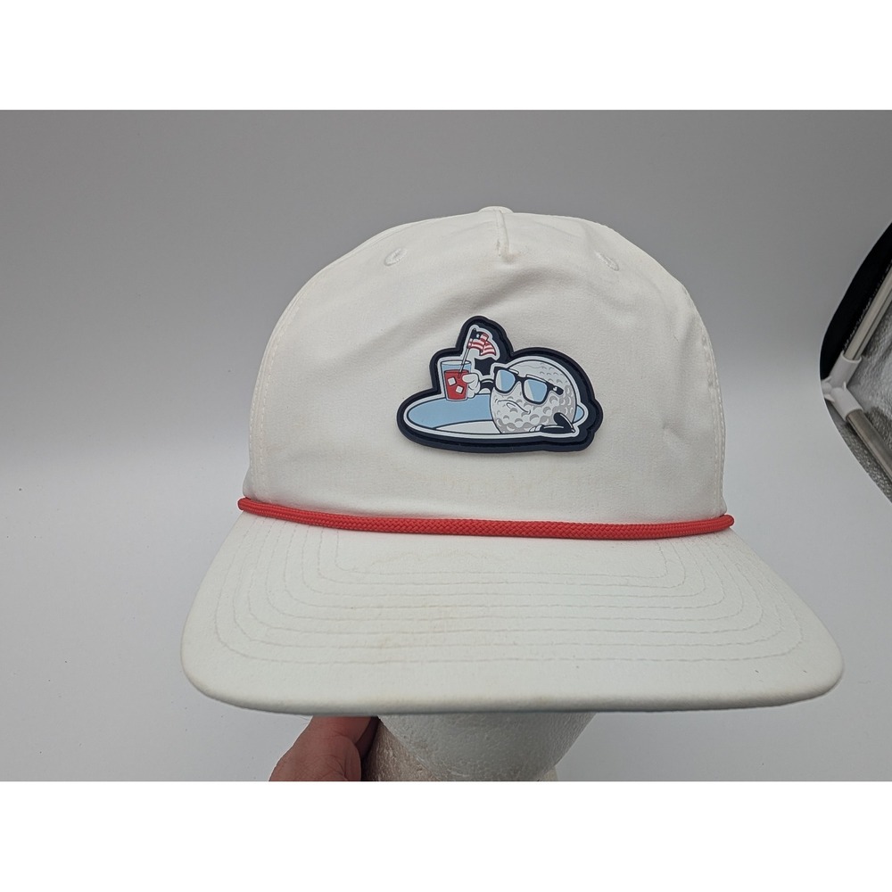 Swannies Golf Hat White Red Rope Snapback Golf Ball Character Patch Adjustable